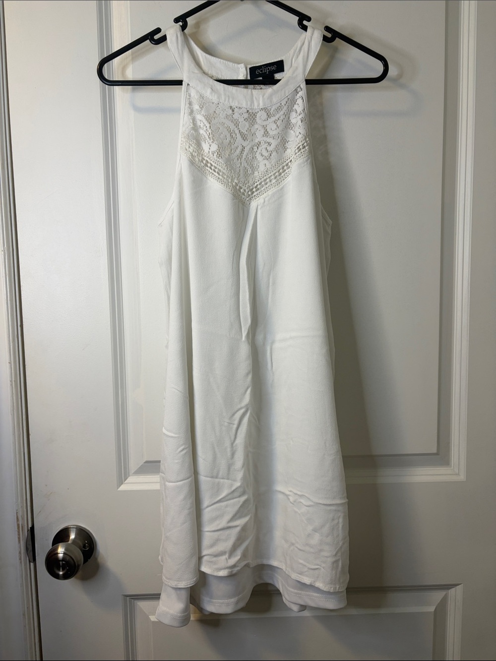 Eclipse White Lace Yoke Halter Swing Mini Dress